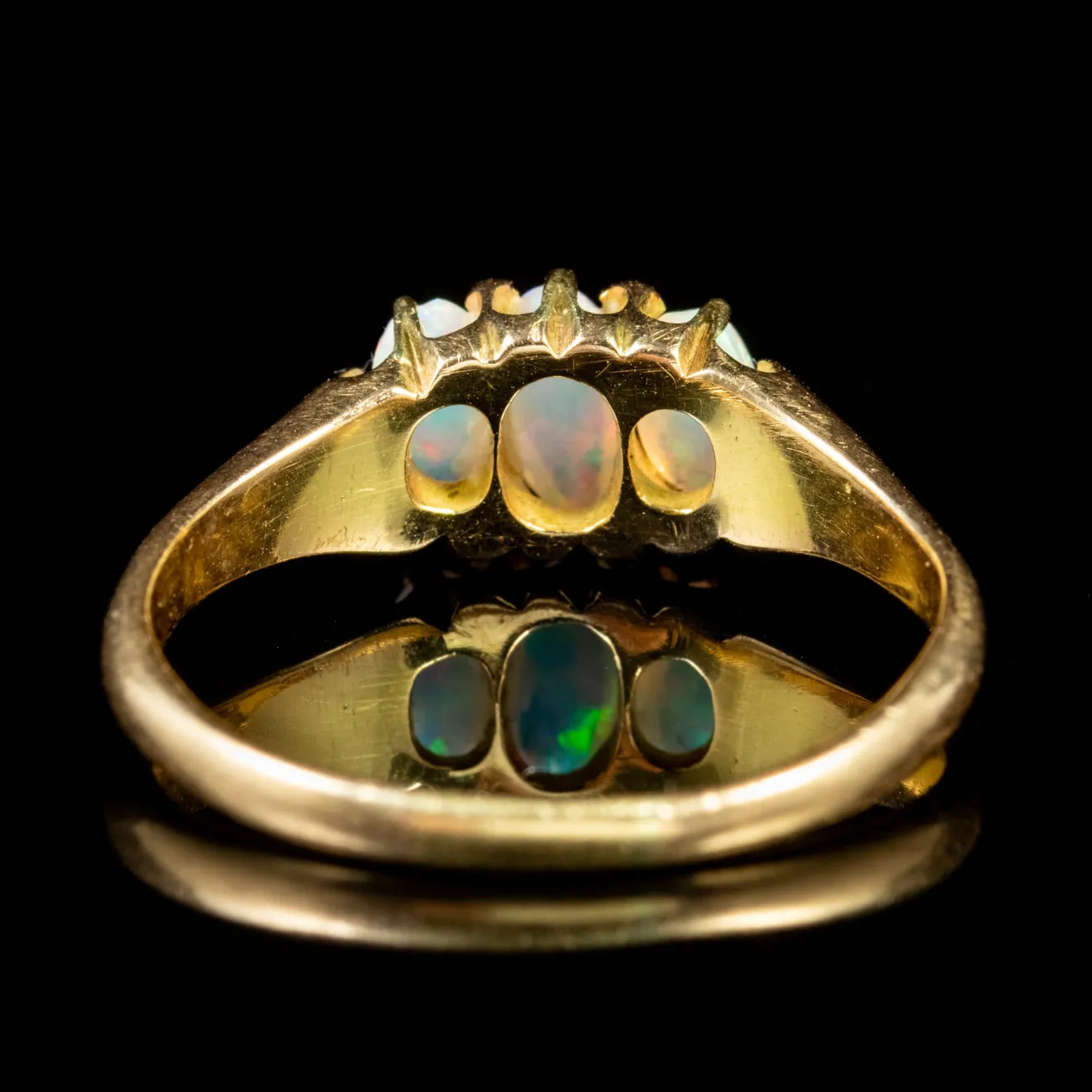 Antique Victorian Opal Diamond Trilogy Ring 18Ct Gold Circa 1900