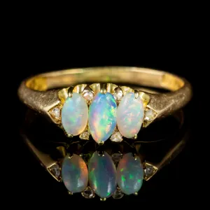 Antique Victorian Opal Diamond Trilogy Ring 18Ct Gold Circa 1900