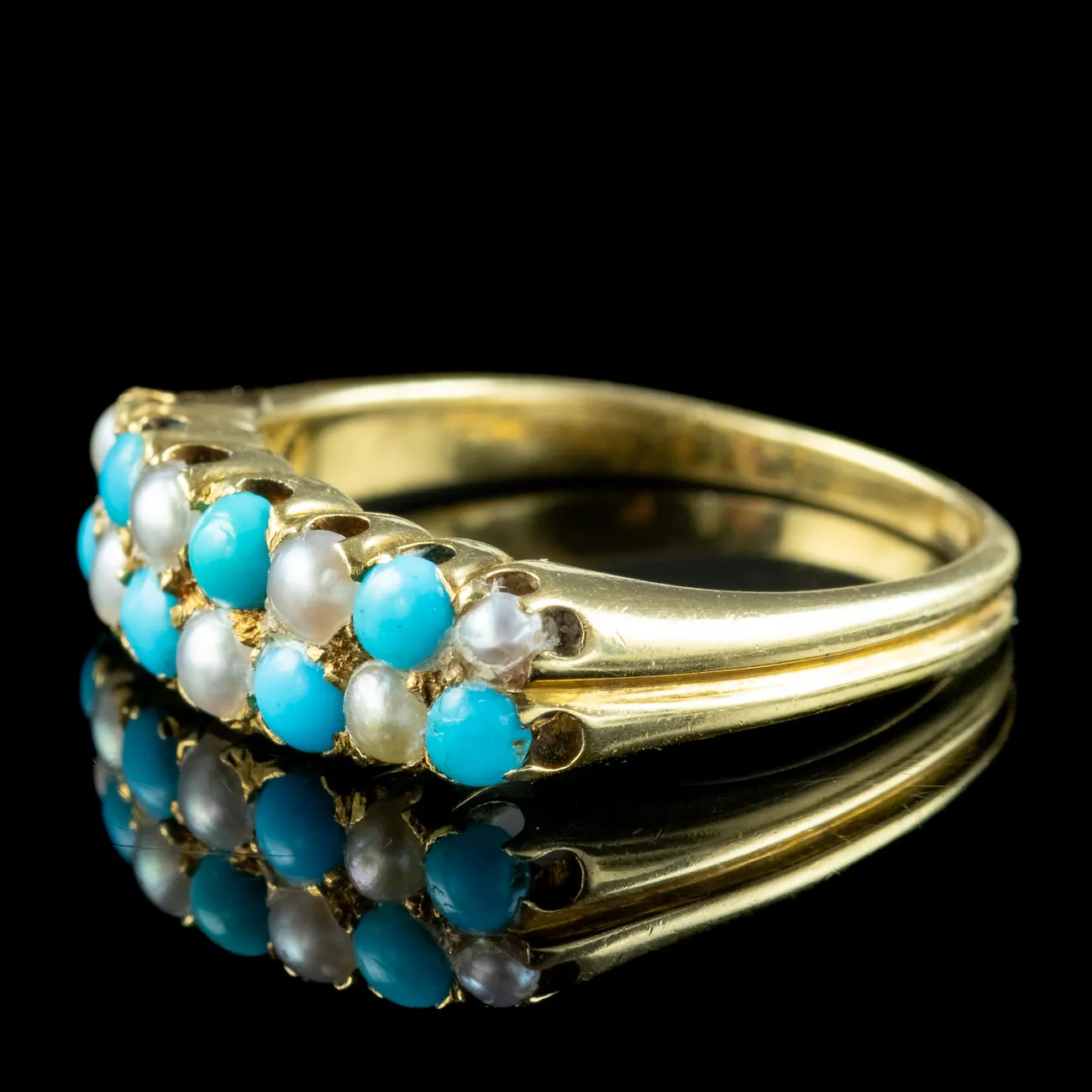 Antique Victorian Turquoise Pearl Checkerboard Ring