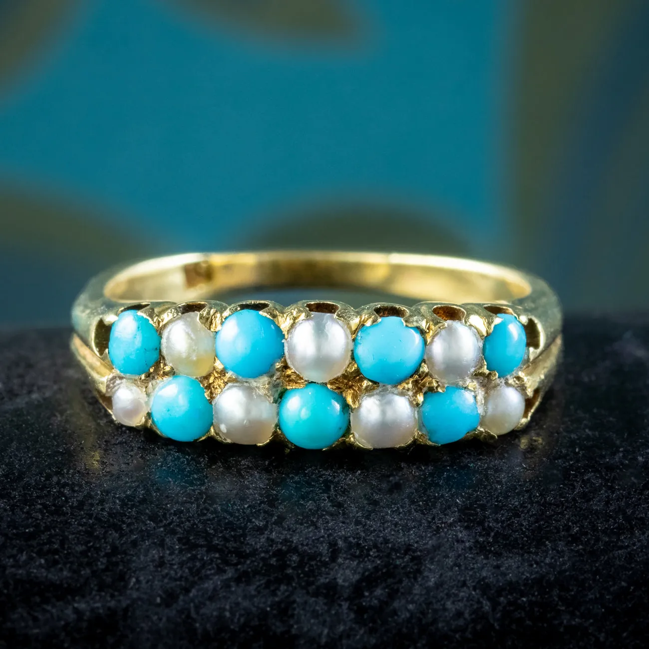 Antique Victorian Turquoise Pearl Checkerboard Ring