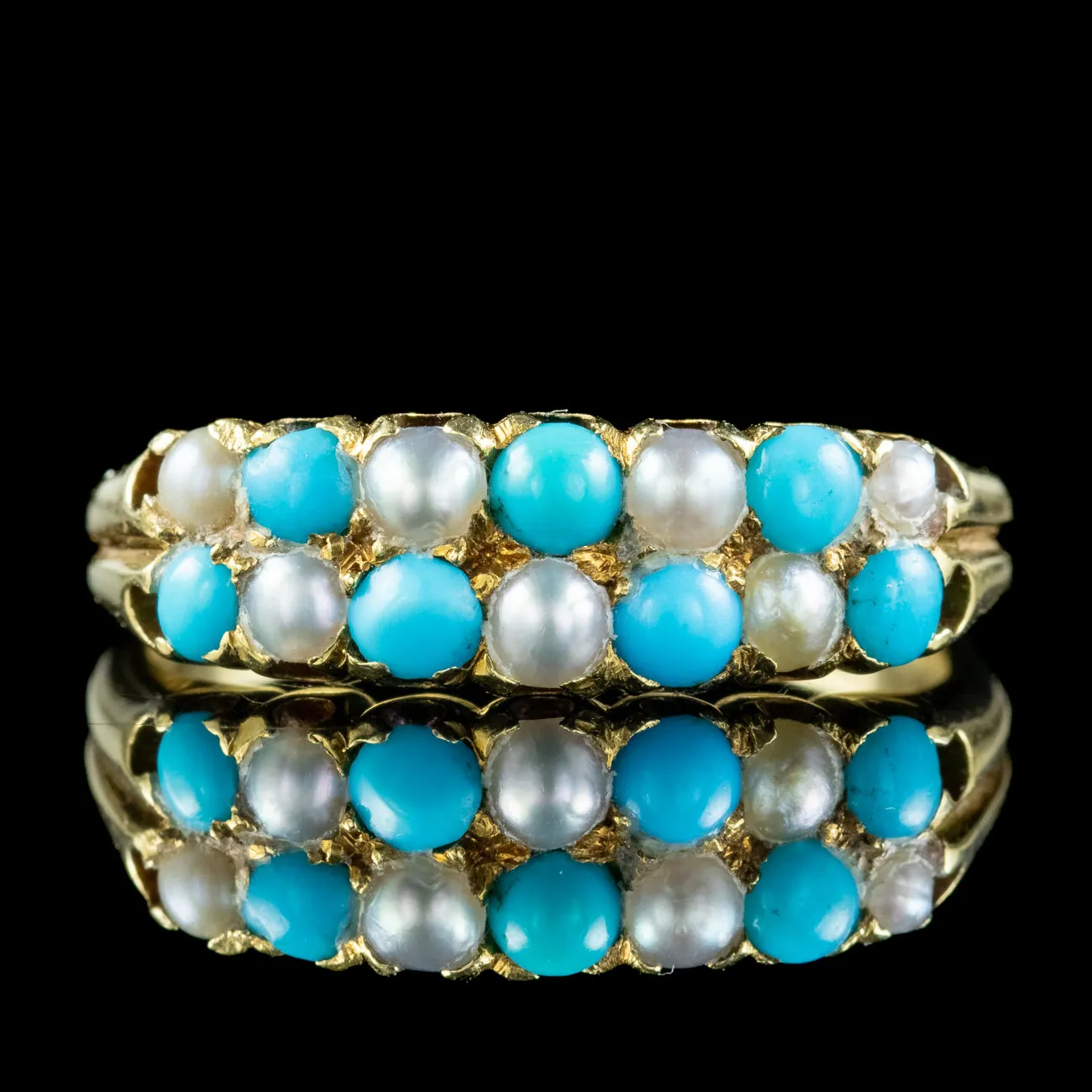 Antique Victorian Turquoise Pearl Checkerboard Ring