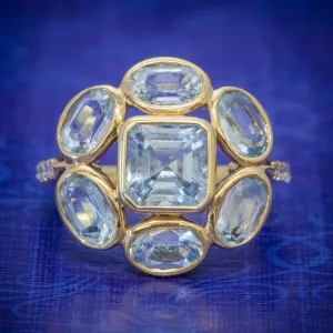 Aquamarine Diamond Cluster Ring 18Ct Gold 5.50Ct Aquamarine Cassandra Goad Boxed