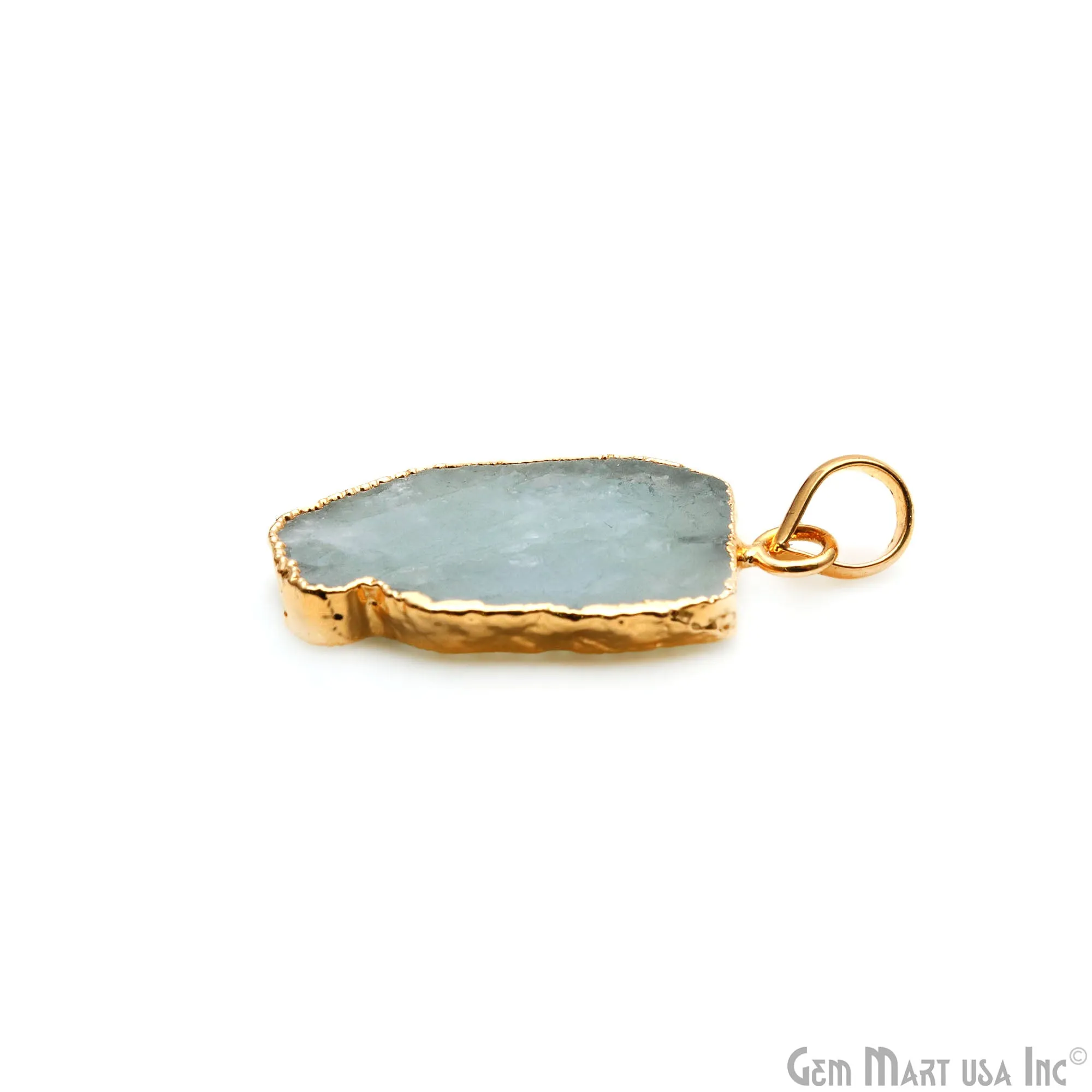 Aquamarine Free Form shape 31x18mm Gold Electroplated Gemstone Single Bail Pendant