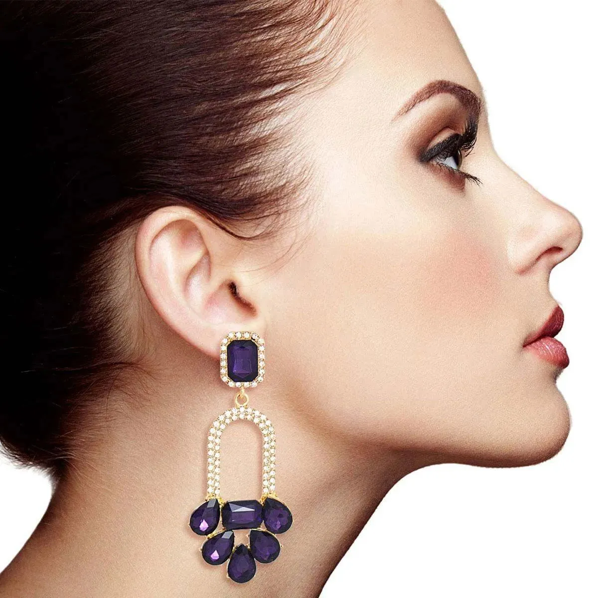 Arched Statement Earrings Dark Purple Color