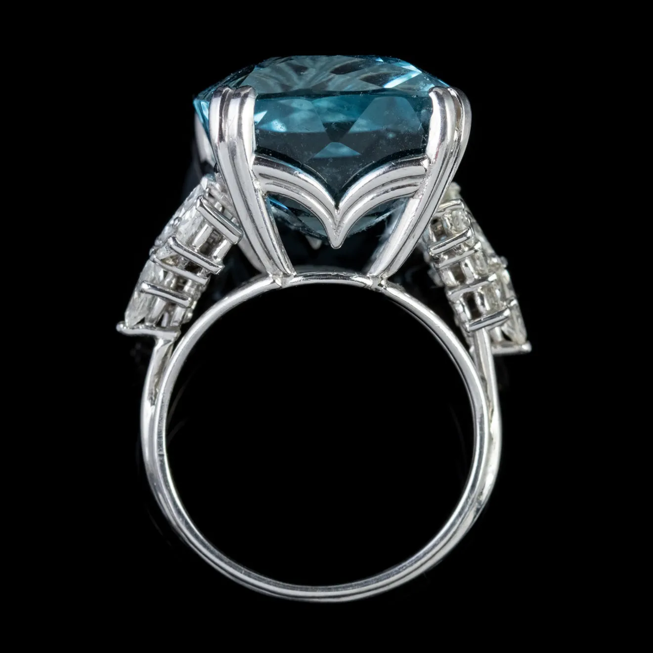 Art Deco 25Ct Aquamarine Diamond Cocktail Ring Platinum Circa 1920