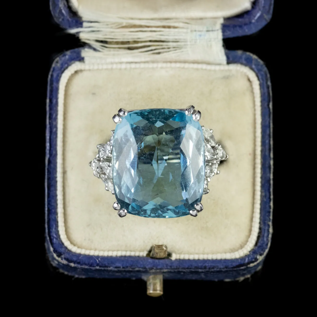 Art Deco 25Ct Aquamarine Diamond Cocktail Ring Platinum Circa 1920