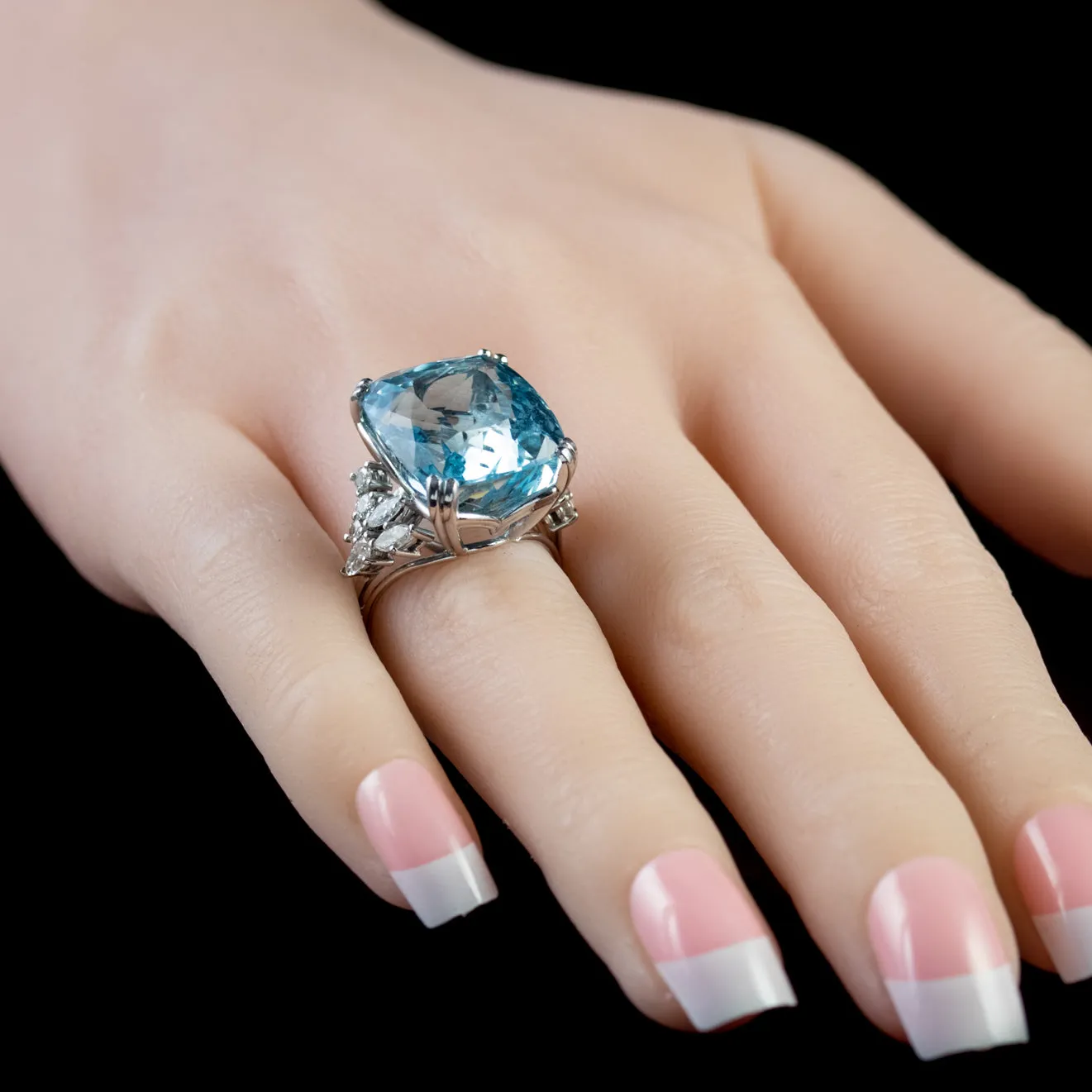 Art Deco 25Ct Aquamarine Diamond Cocktail Ring Platinum Circa 1920