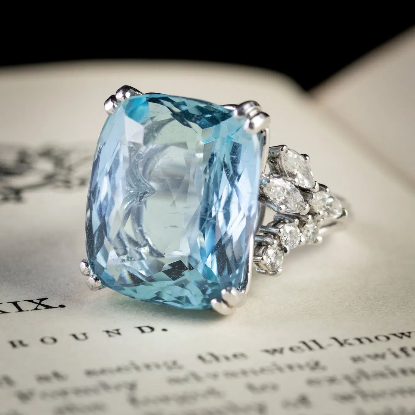 Art Deco 25Ct Aquamarine Diamond Cocktail Ring Platinum Circa 1920