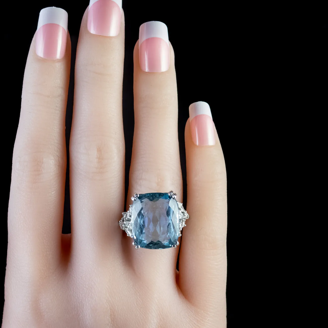 Art Deco 25Ct Aquamarine Diamond Cocktail Ring Platinum Circa 1920