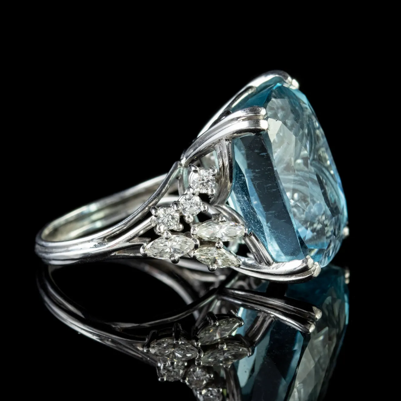 Art Deco 25Ct Aquamarine Diamond Cocktail Ring Platinum Circa 1920