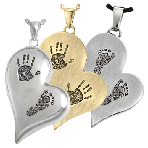 B&B Two Footprints/Handprint/Pawprint Teardrop Heart Pendant