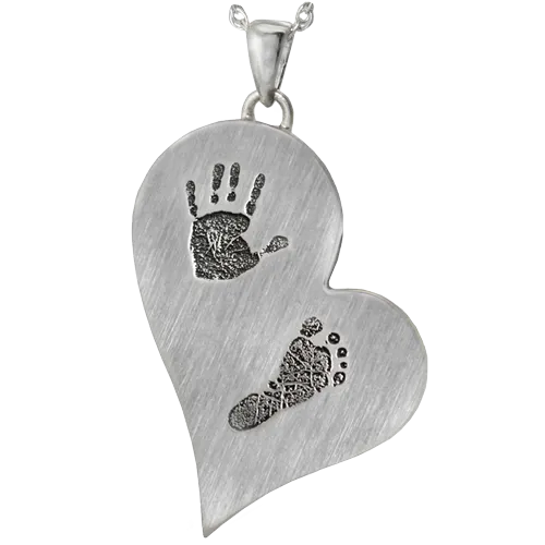 B&B Two Footprints/Handprint/Pawprint Teardrop Heart Pendant