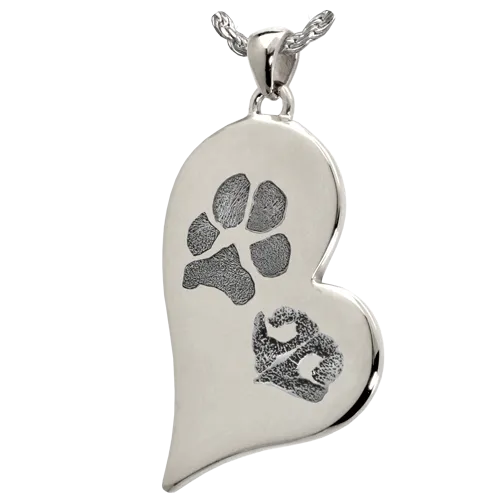 B&B Two Footprints/Handprint/Pawprint Teardrop Heart Pendant