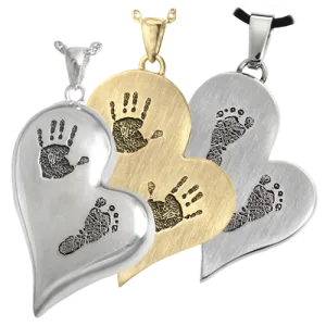 B&B Two Footprints/Handprint/Pawprint Teardrop Heart Pendant