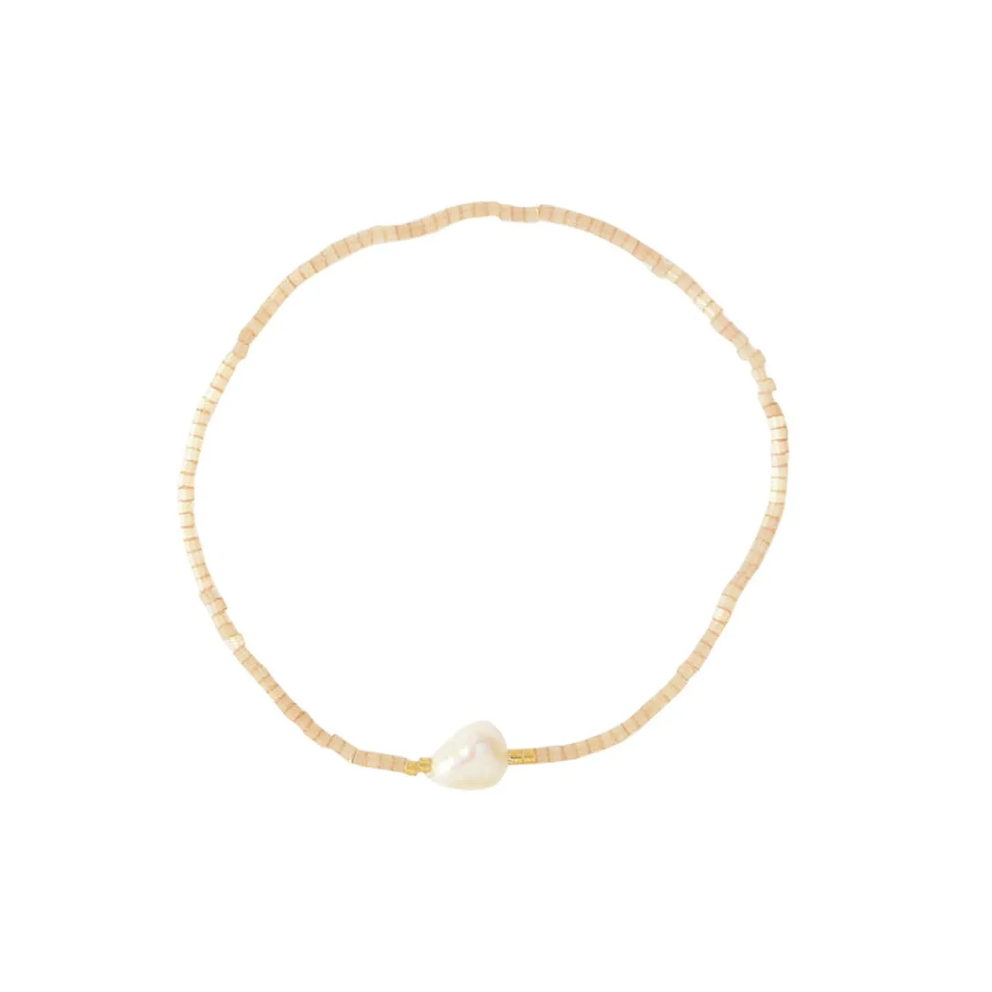 Bead Bracelet with Pearl, Gold, S/M