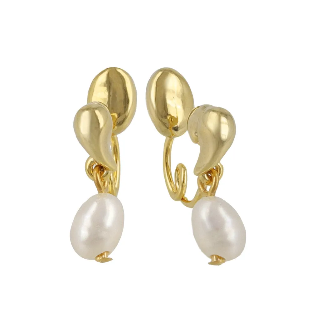 Bean Pearl Clip On Earrings