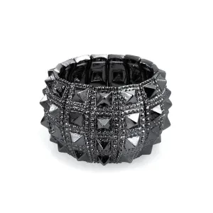 Black Grey Goth Biker Stretch Bracelet for Men - Wide Cuff Punk Rock Jewelry