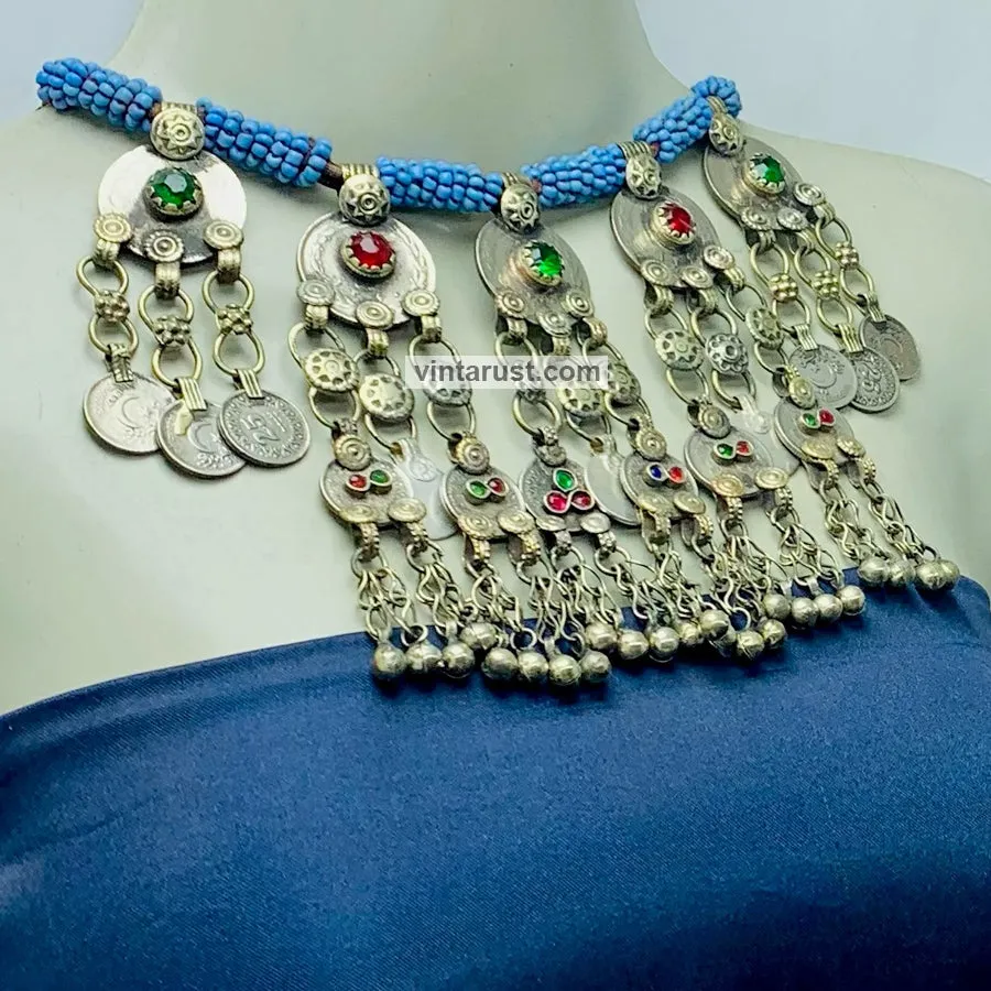 Bohemian Necklace With Coins and Glass Stones