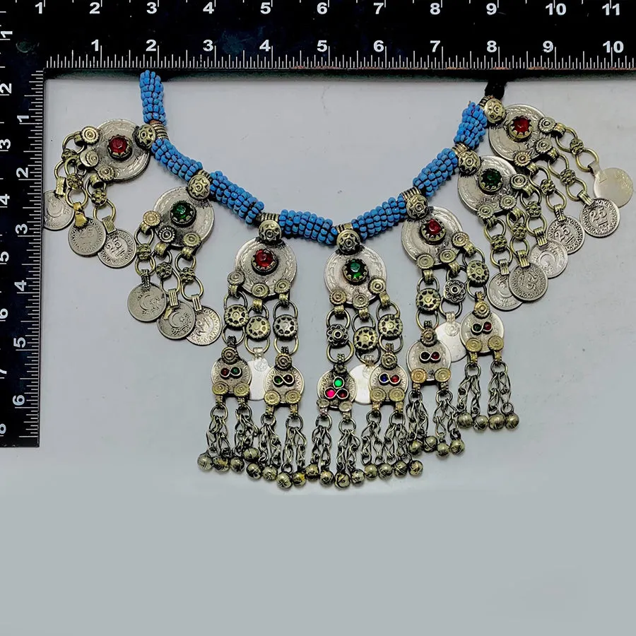 Bohemian Necklace With Coins and Glass Stones