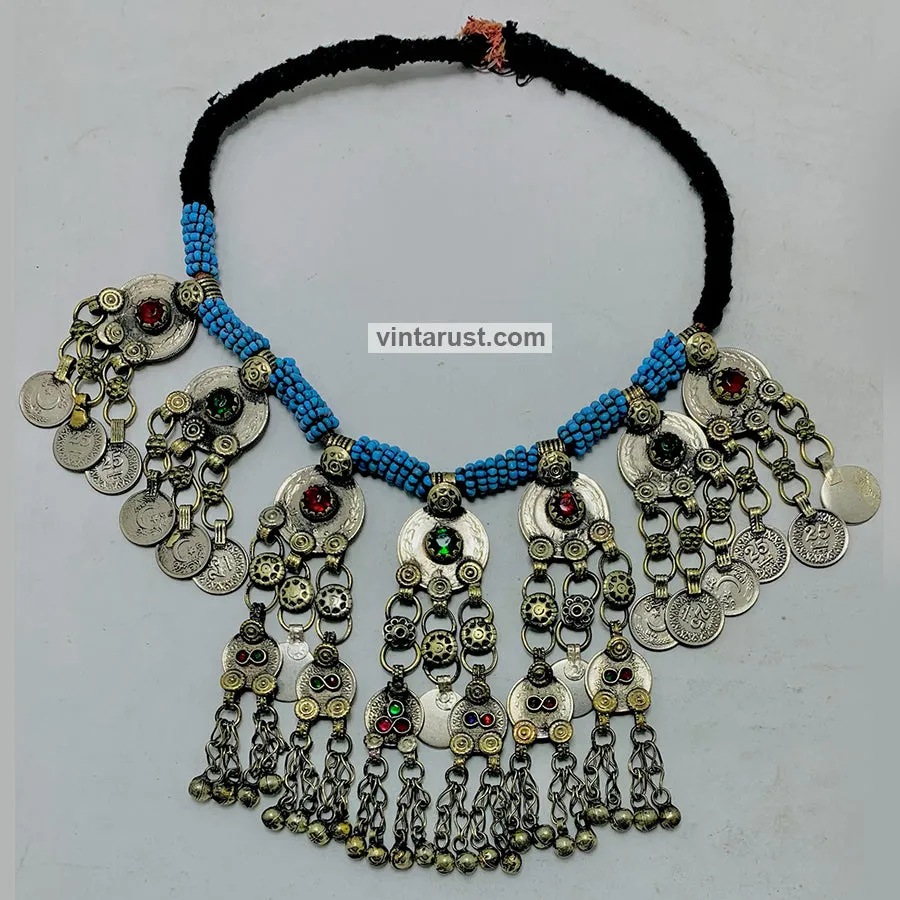 Bohemian Necklace With Coins and Glass Stones