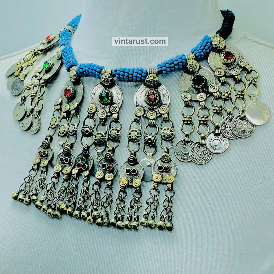 Bohemian Necklace With Coins and Glass Stones