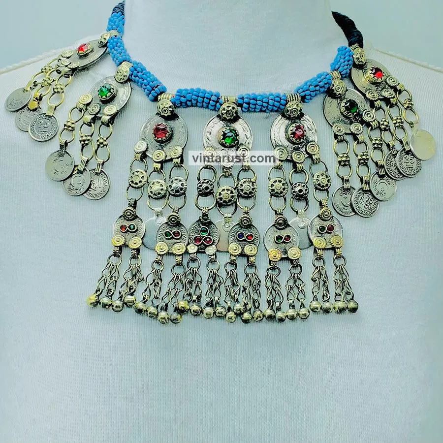 Bohemian Necklace With Coins and Glass Stones