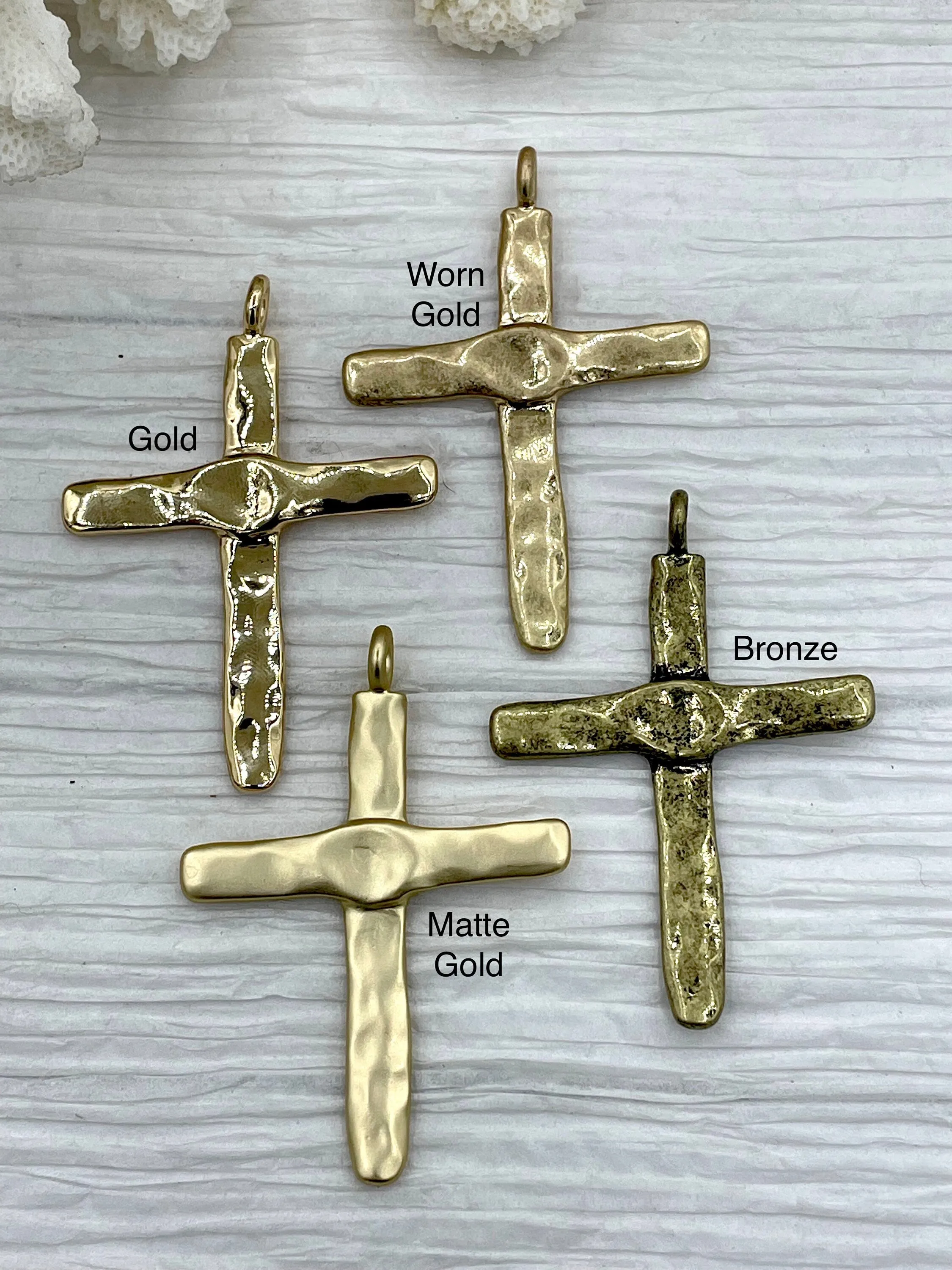 Brass Textured Cross, Religious Large Cross, Brass Cross Charm, Cross Pendant, Mens Cross, Women's Cross 61mm x 43mm 9 Finishes Fast Ship