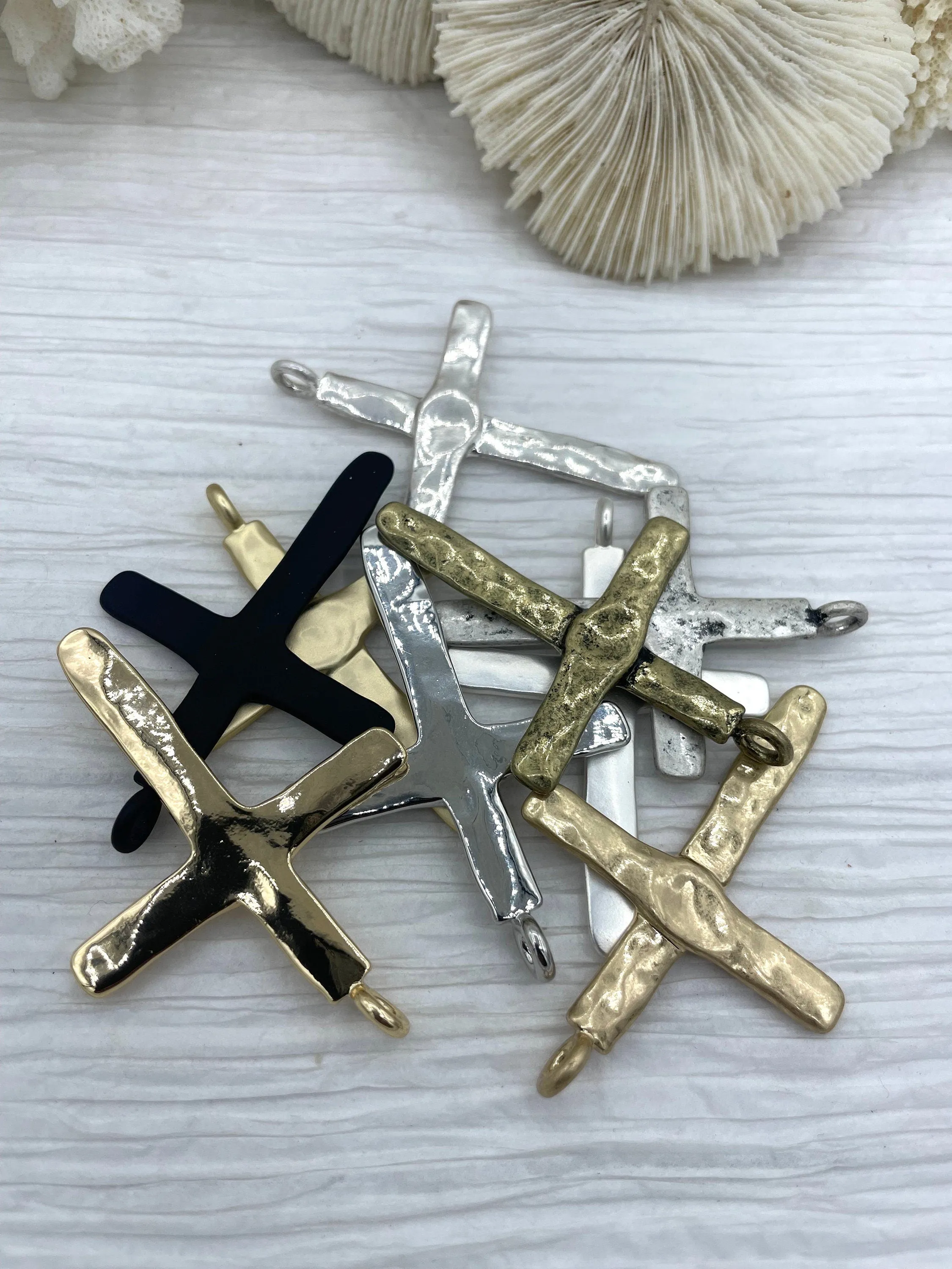 Brass Textured Cross, Religious Large Cross, Brass Cross Charm, Cross Pendant, Mens Cross, Women's Cross 61mm x 43mm 9 Finishes Fast Ship