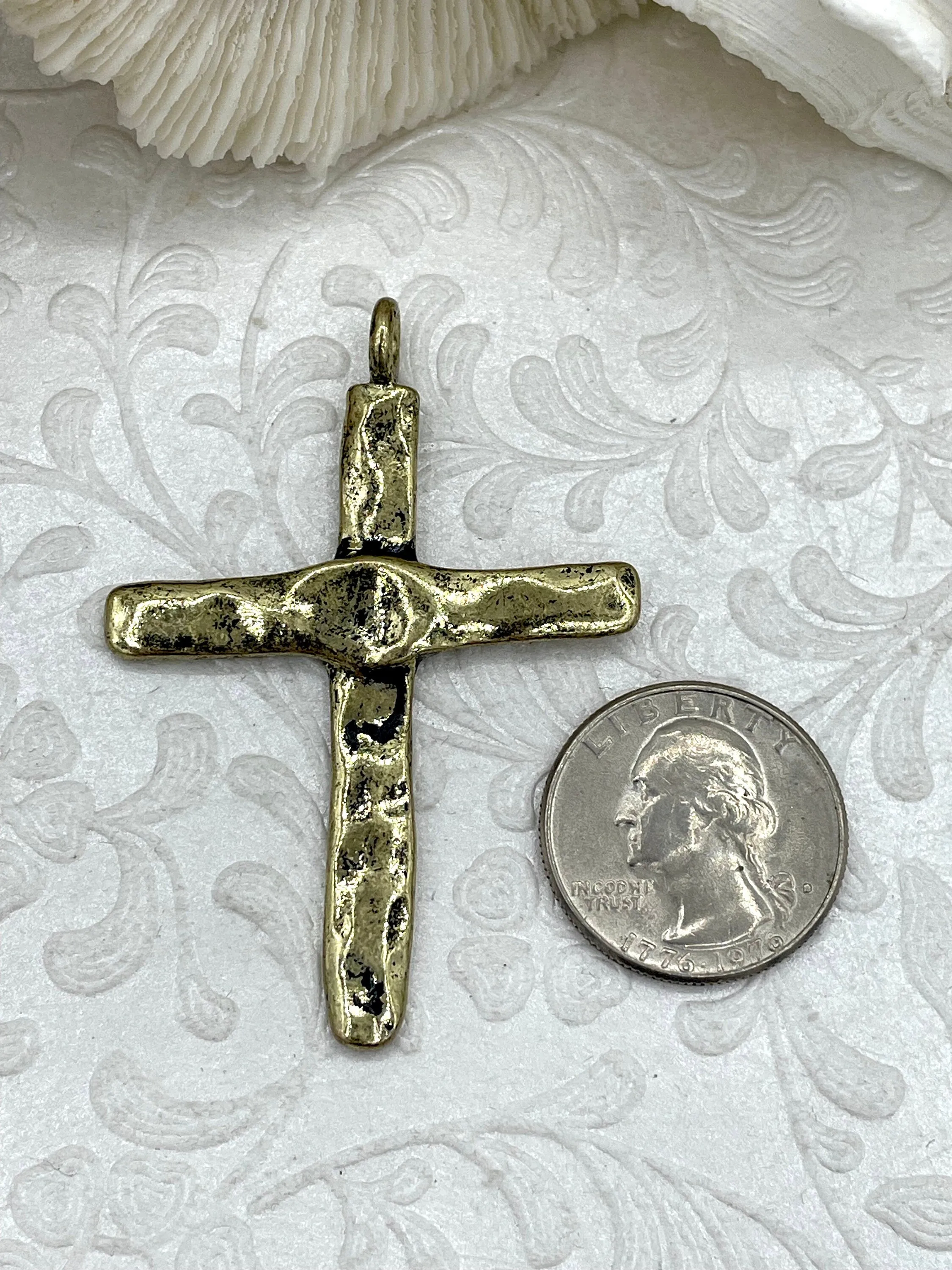 Brass Textured Cross, Religious Large Cross, Brass Cross Charm, Cross Pendant, Mens Cross, Women's Cross 61mm x 43mm 9 Finishes Fast Ship