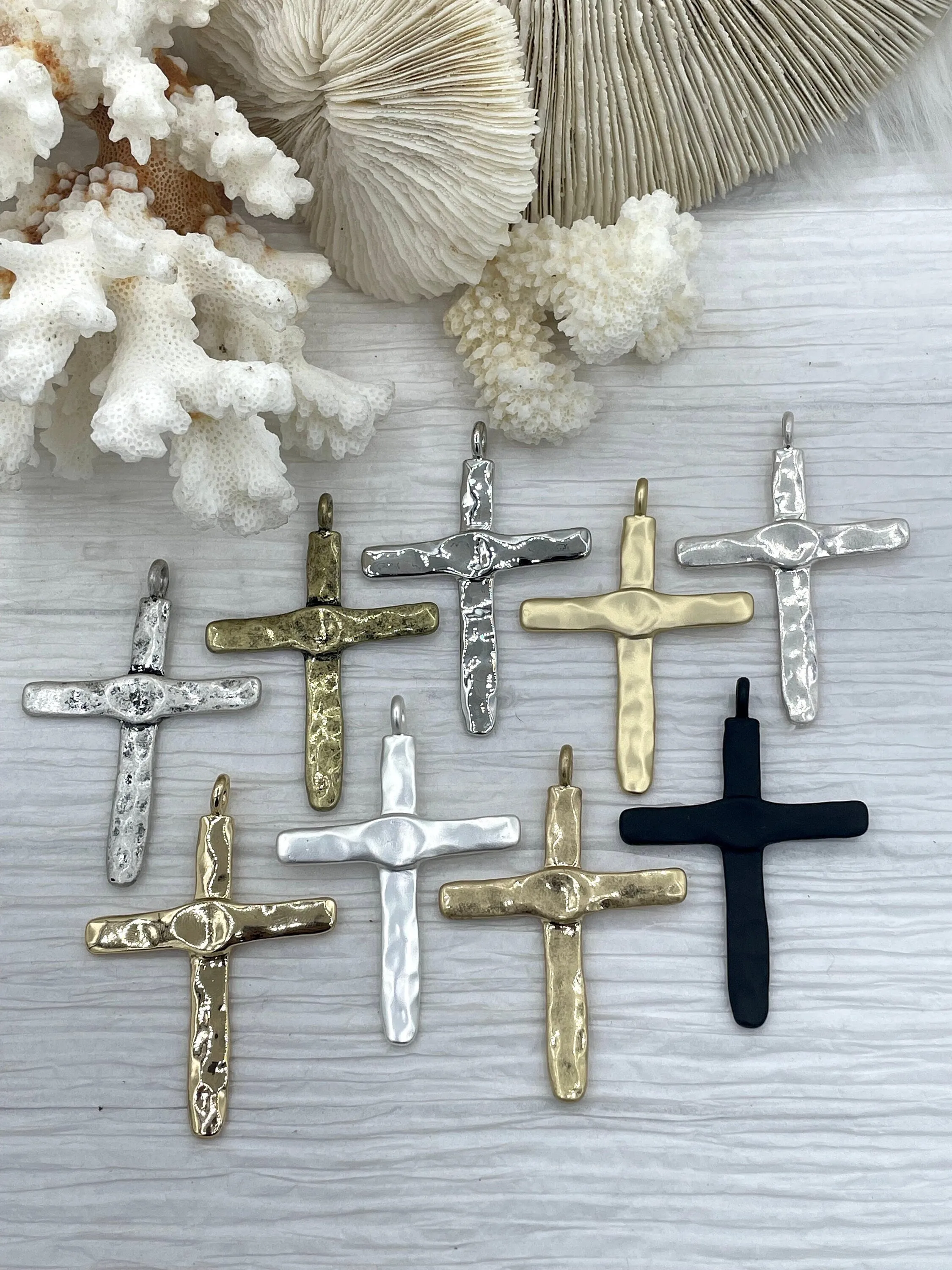 Brass Textured Cross, Religious Large Cross, Brass Cross Charm, Cross Pendant, Mens Cross, Women's Cross 61mm x 43mm 9 Finishes Fast Ship