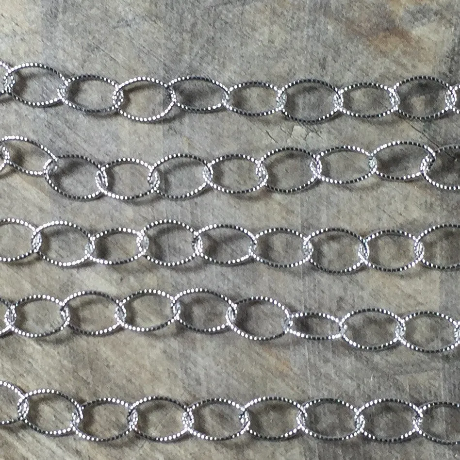 Cable chain, sterling silver Oxidized, stamped links, USA MADE, Southwest tribal style chain, by the foot, link 8mm X 5mm