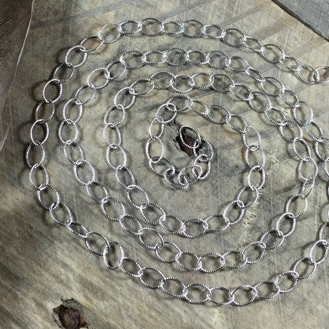 Cable chain, sterling silver Oxidized, stamped links, USA MADE, Southwest tribal style chain, by the foot, link 8mm X 5mm