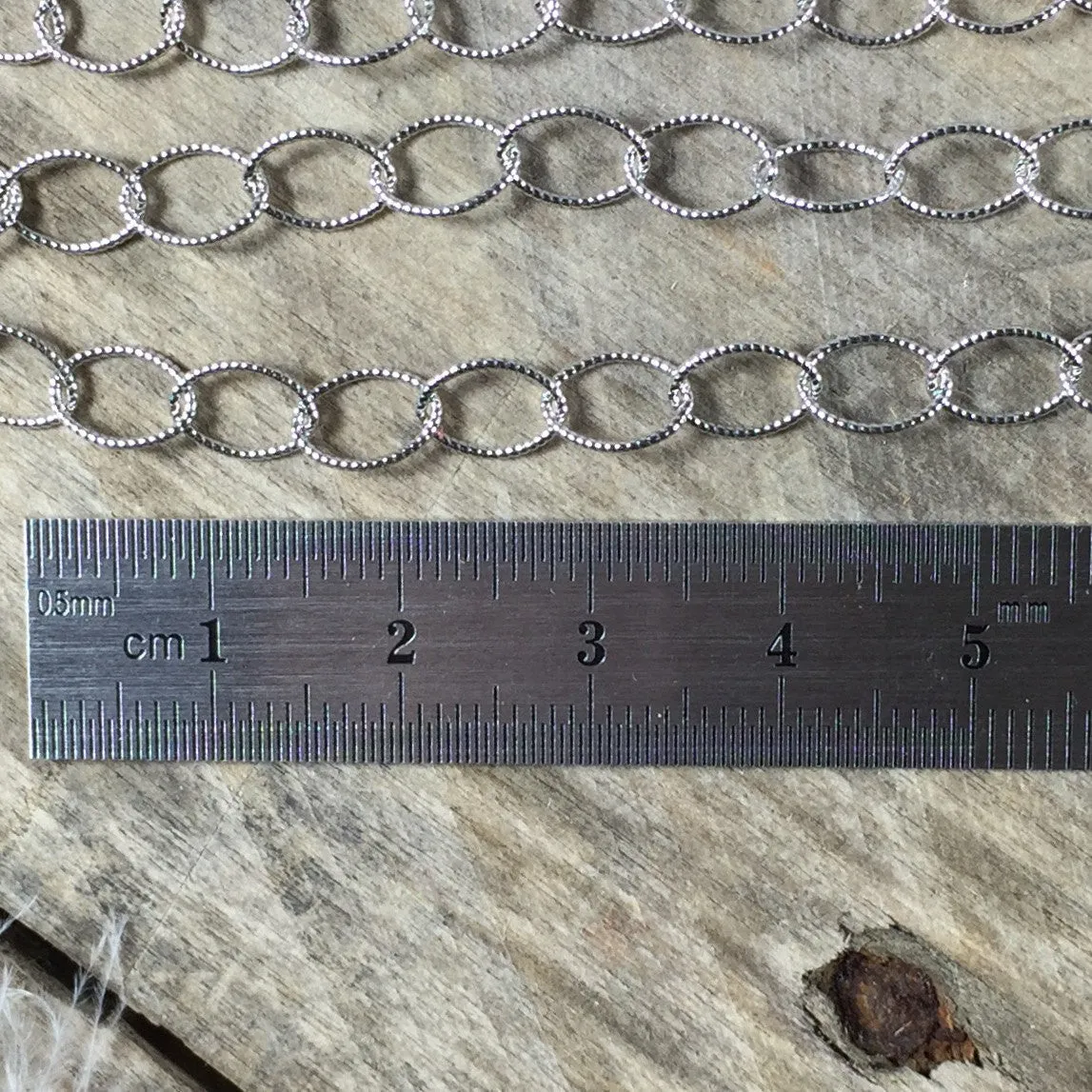 Cable chain, sterling silver Oxidized, stamped links, USA MADE, Southwest tribal style chain, by the foot, link 8mm X 5mm