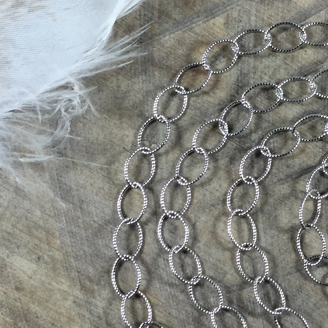 Cable chain, sterling silver Oxidized, stamped links, USA MADE, Southwest tribal style chain, by the foot, link 8mm X 5mm