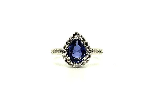 Ceylon Sapphire & Diamond Drop Halo Ring/ Item Code: RNG 15