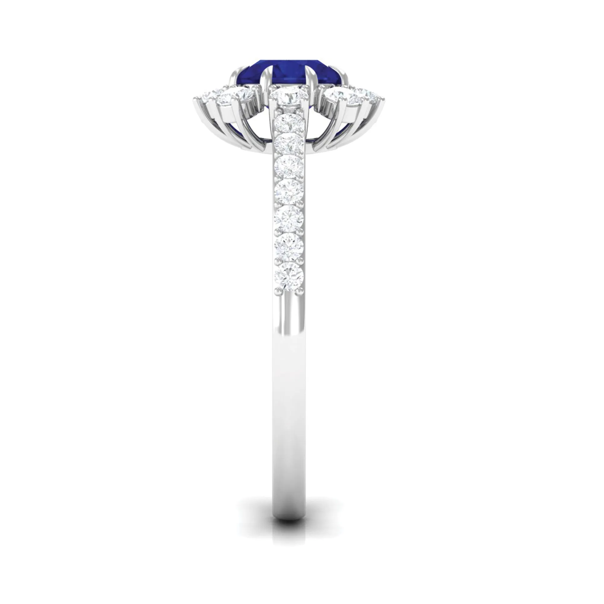 Classic Blue Sapphire Halo Engagement Ring with Diamond