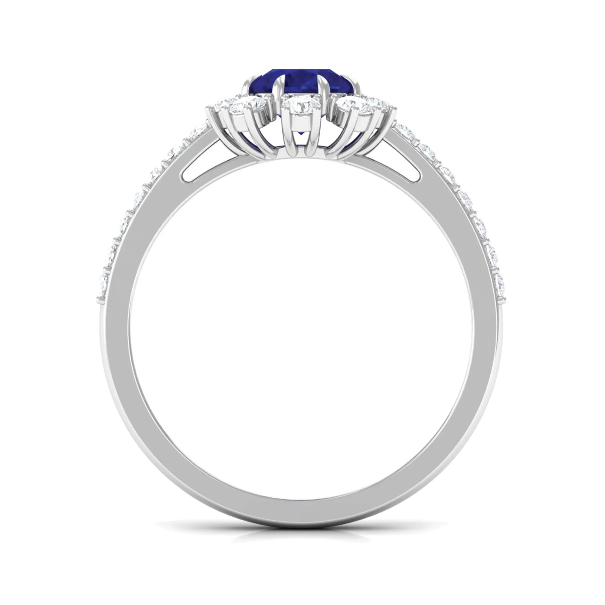 Classic Blue Sapphire Halo Engagement Ring with Diamond