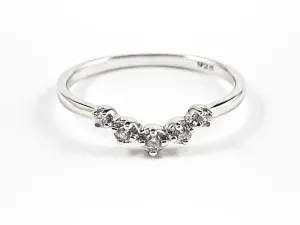 Classic Dainty V Shape Form CZ Silver Band Ring