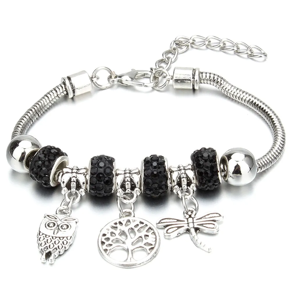 Crown Key Lock Vintage Bracelet For Women with Glass Beads