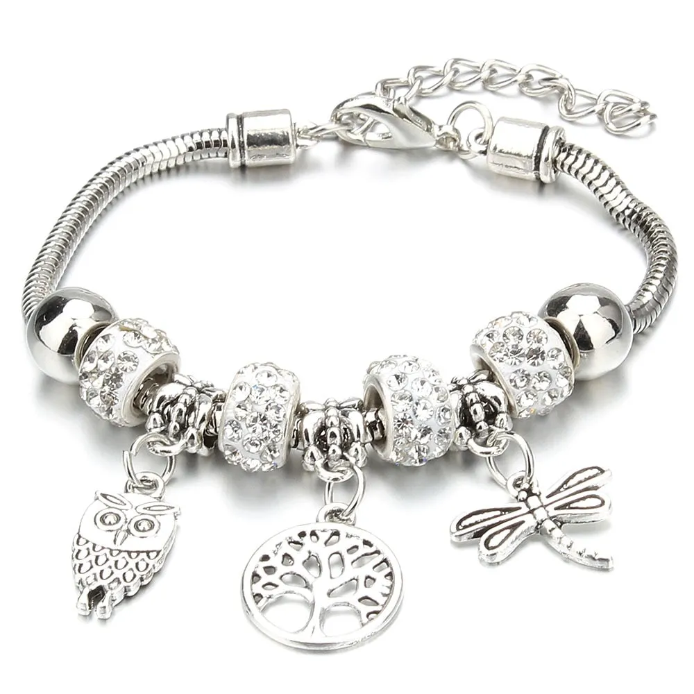 Crown Key Lock Vintage Bracelet For Women with Glass Beads