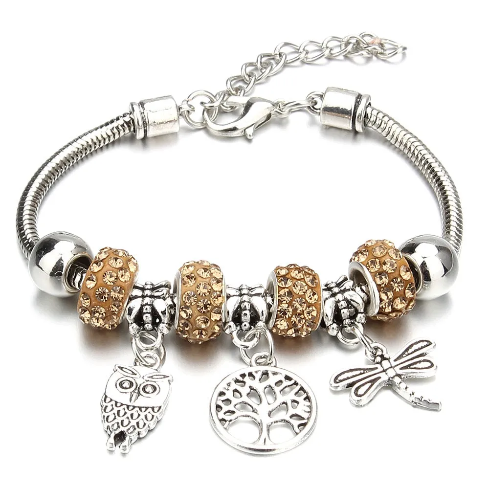 Crown Key Lock Vintage Bracelet For Women with Glass Beads