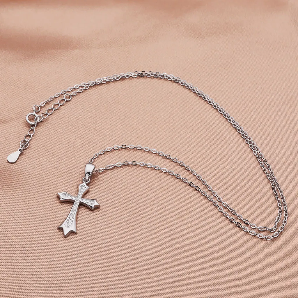 CZ Paved Cross Sterling Silver Necklace