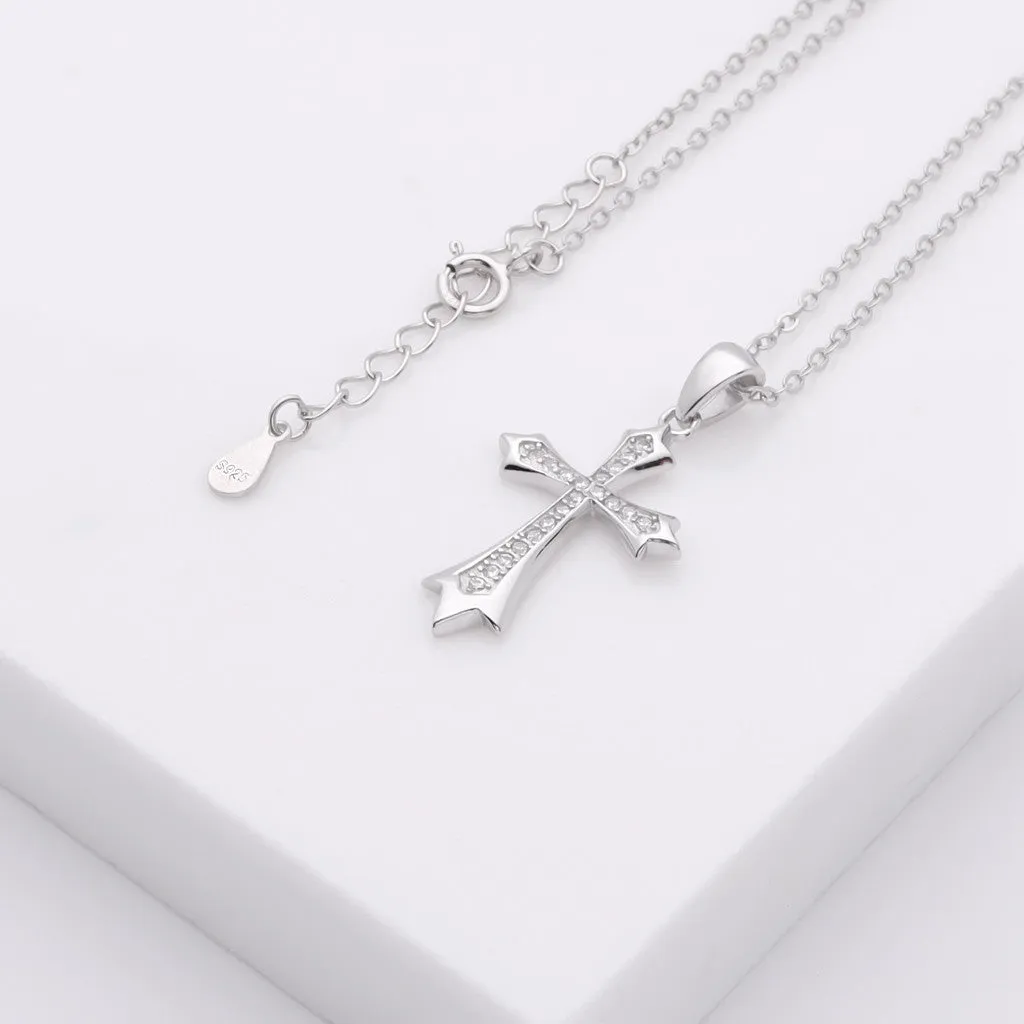 CZ Paved Cross Sterling Silver Necklace