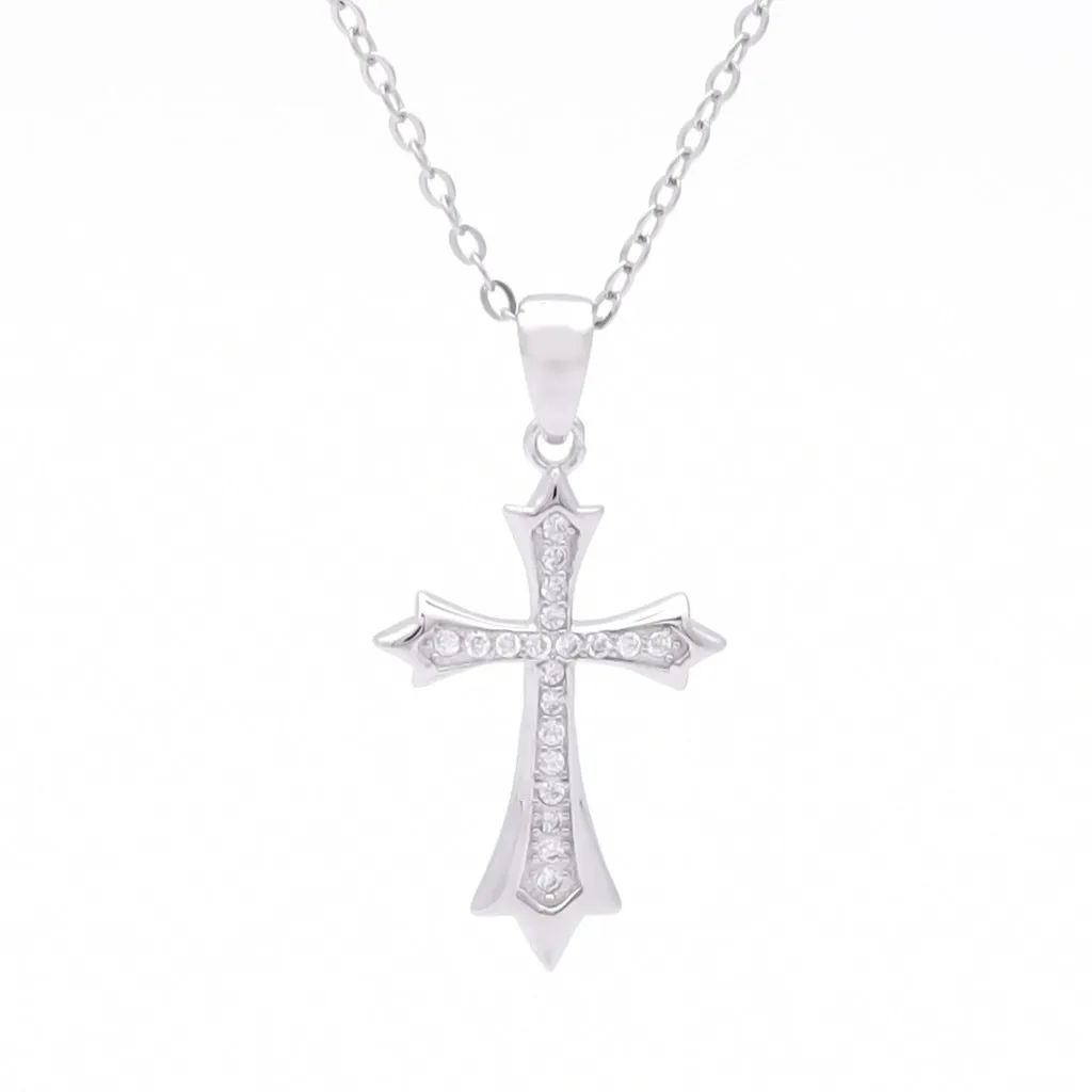 CZ Paved Cross Sterling Silver Necklace