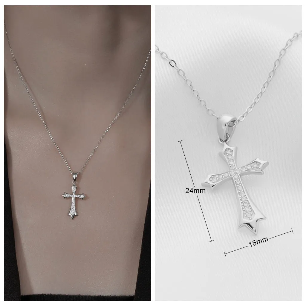 CZ Paved Cross Sterling Silver Necklace