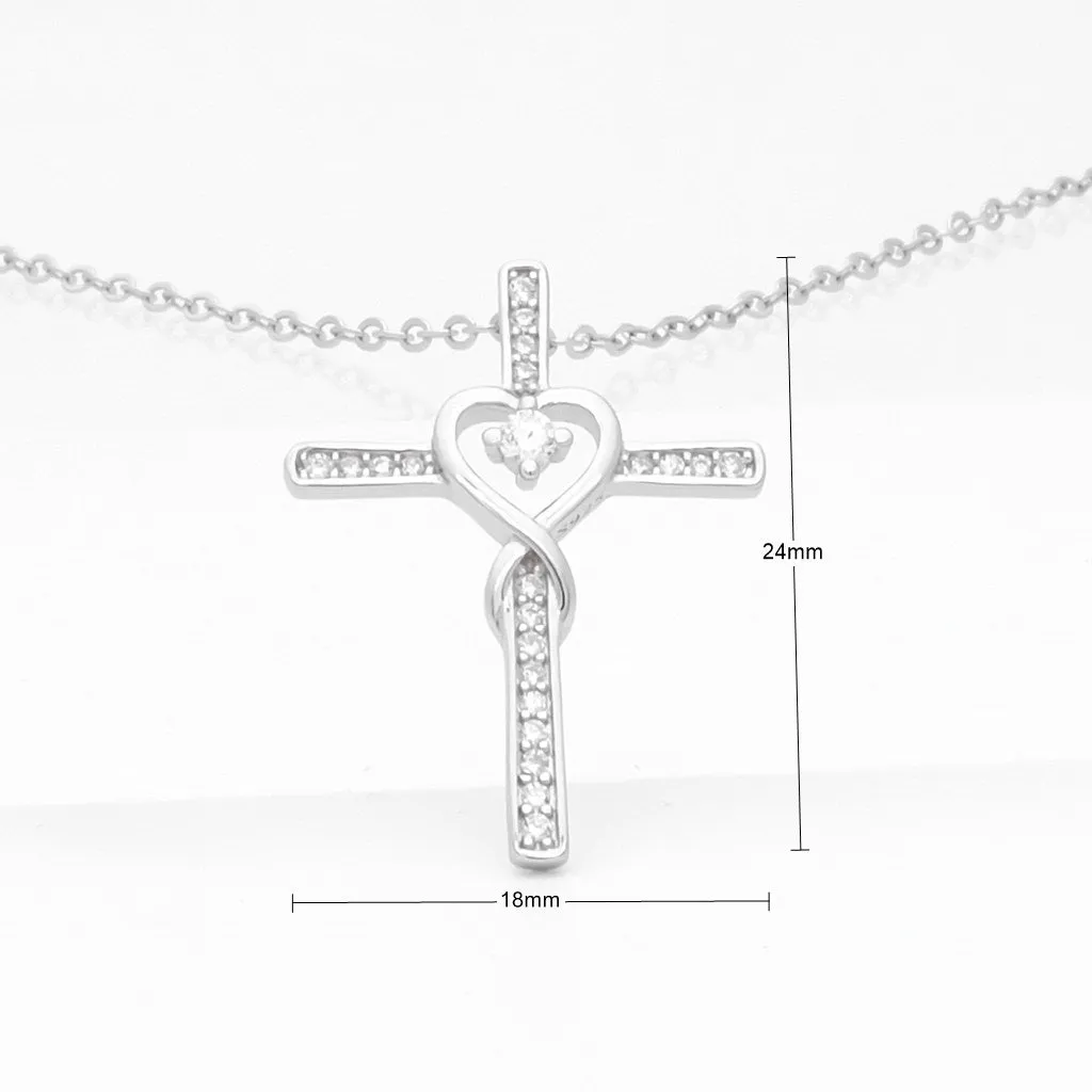 CZ Paved Cross with Heart Sterling Silver Necklace