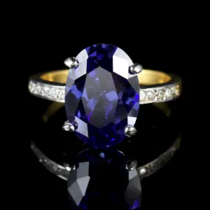 Cz Tanzanite Paste Solitaire Ring 18Ct Gold Silver