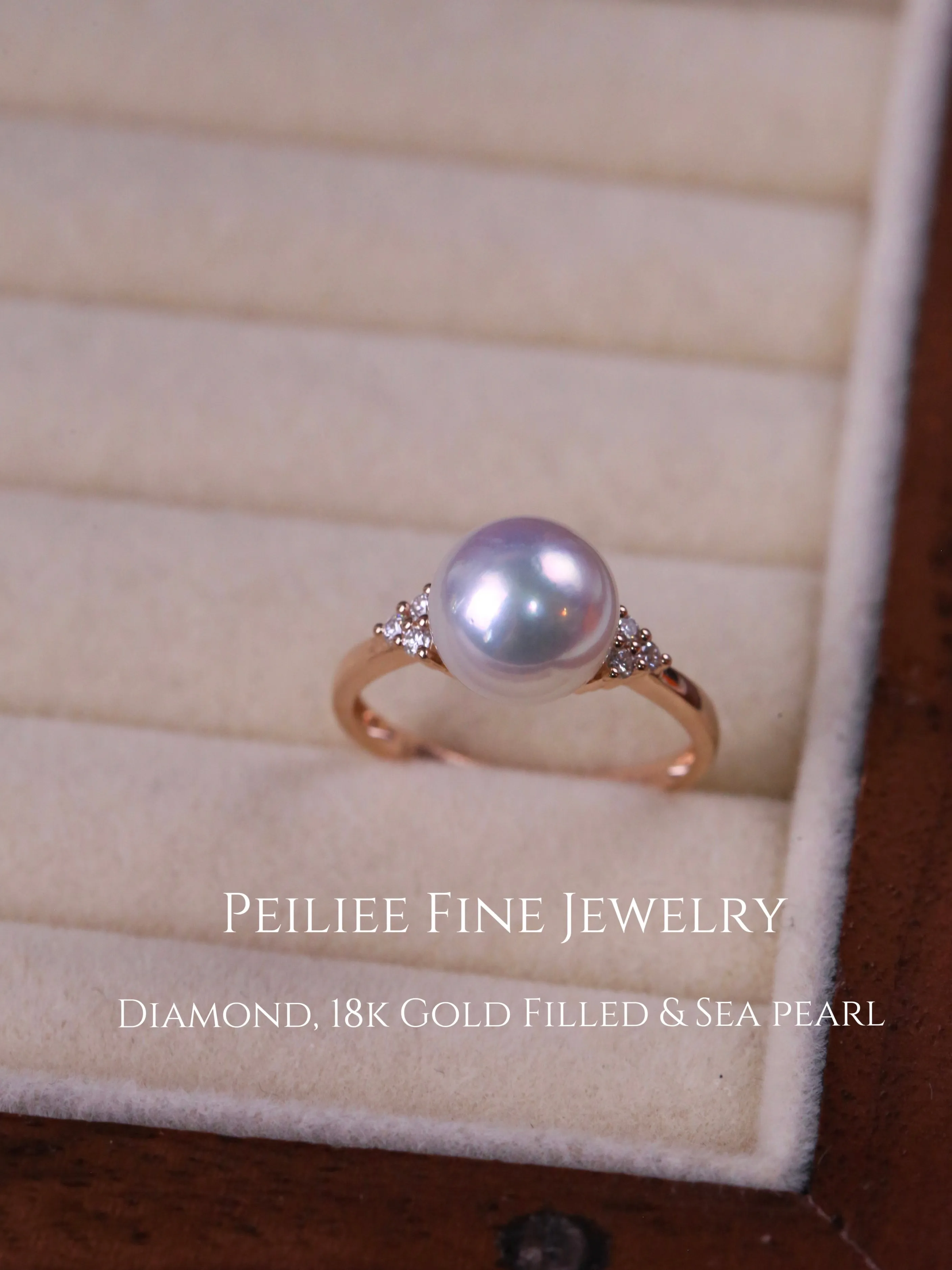 Diamonds Wave Of Elegance Akoya Sea Pearl 18k Gold Filled Ring