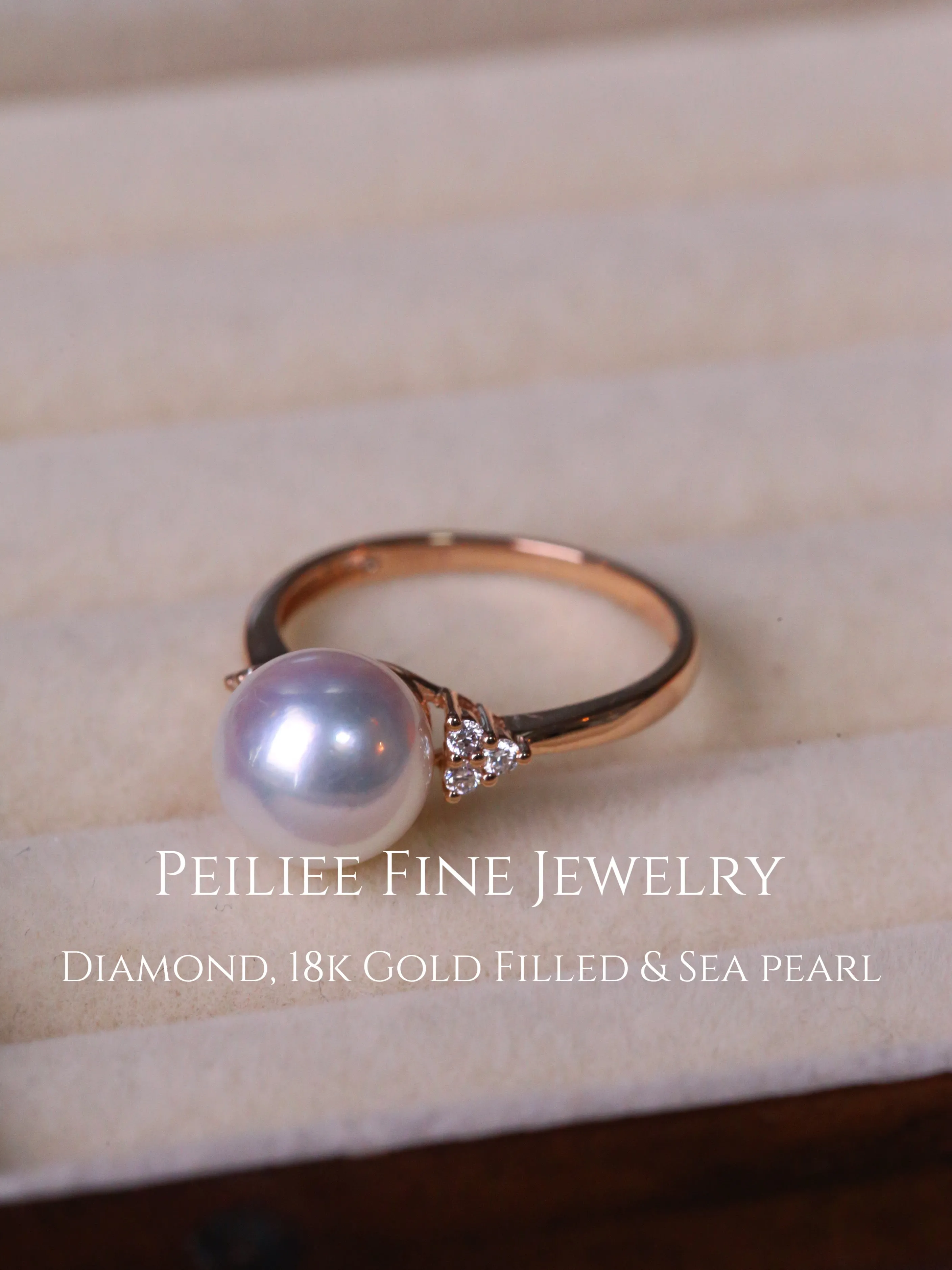 Diamonds Wave Of Elegance Akoya Sea Pearl 18k Gold Filled Ring