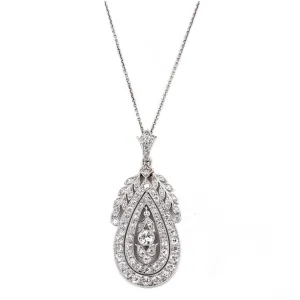 Edwardian Platinum 3 Carat Total Weight Old European Diamond Pendant Necklace